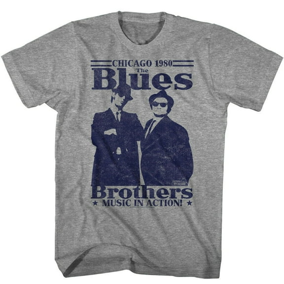 The Blues Brothers Music In Action Graphite Heather Adult T-Shirt Xl