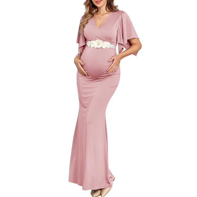Vestido largo de maternidad AISWI Maxi con cuello en V y mangas de pañuelo