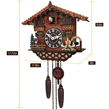 DESIGNICE Vintage Quartz Cuckoo Clocks for Wall,Cuckoo Wall Clock,Traditional Chalet Forest House Clock Handcrafted Wooden Wall Pendulum Quartz Clock,Grandfather Clock