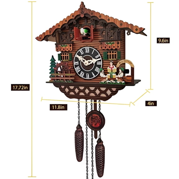 DESIGNICE Vintage Quartz Cuckoo Clocks for Wall,Cuckoo Wall Clock,Traditional Chalet Forest House Clock Handcrafted Wooden Wall Pendulum Quartz Clock,Grandfather Clock