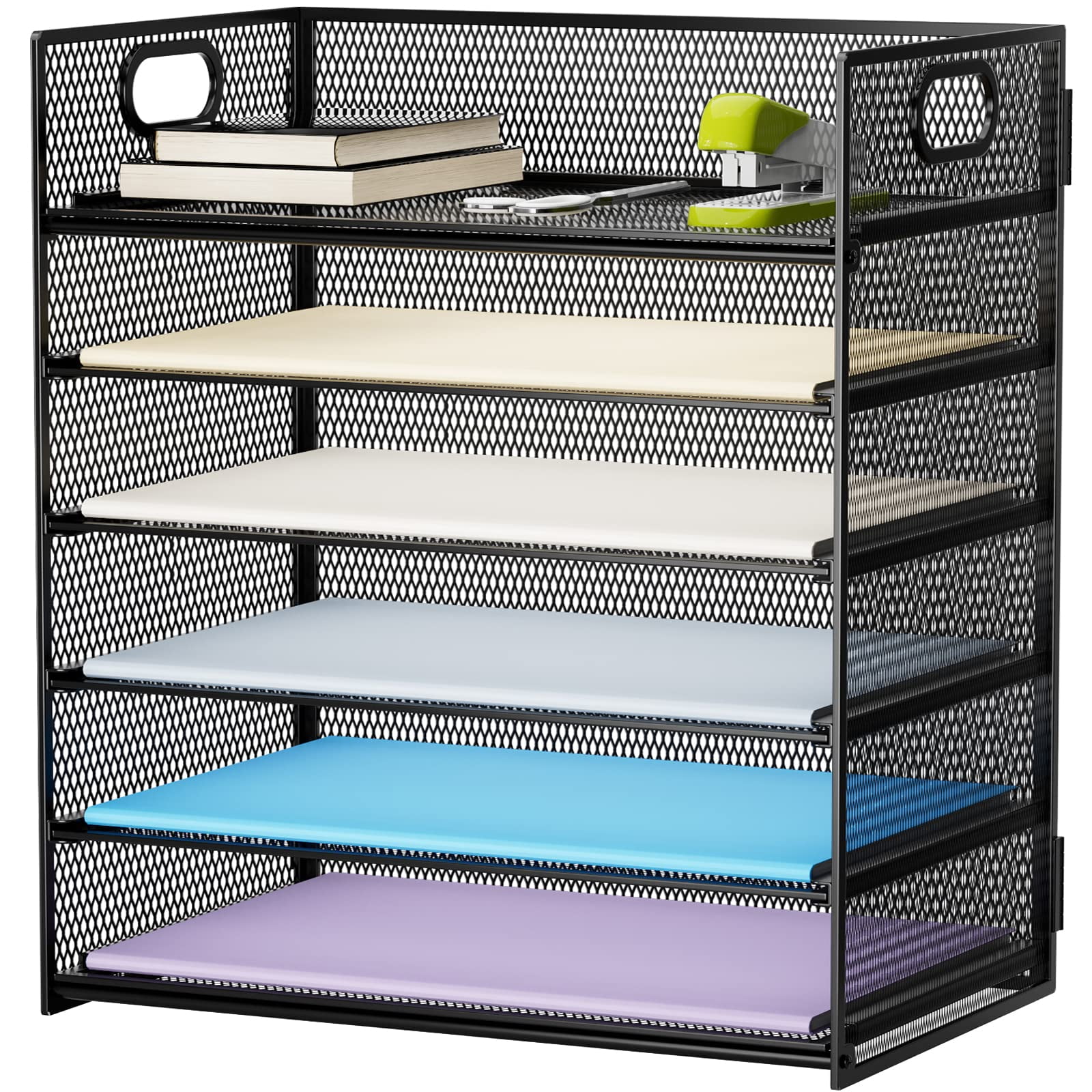 6 Tier Mesh File Organization with Handle,Paper Letter Tray Organizer , Paper Sorter Organizer for Letter/A4 Office Desktop Organization