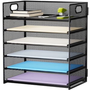 Marbrasse 6-Tier Mesh File Organizer with Handle, Black