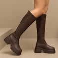 thumbnail image 5 of hopeusnice Back Zipper Knee High Boot Round Toe Sole Chunky Heel Winter Warm Boot Brown 36, 5 of 9