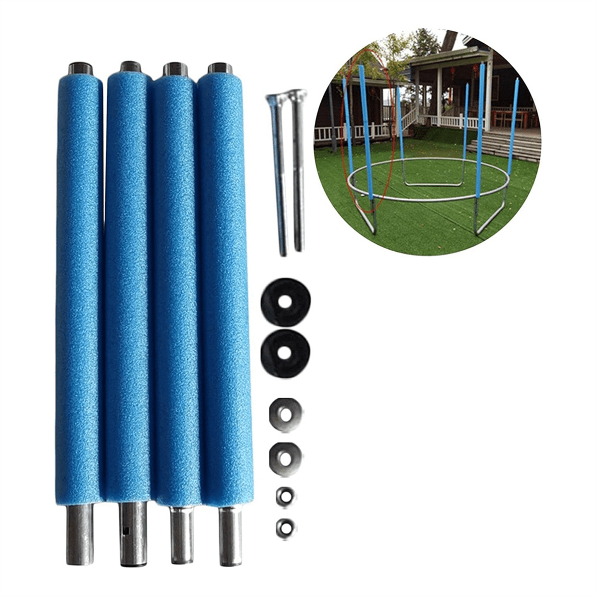 Bâtons de rechange pour trampoline – Poteaux droits avec manchon en mousse | Raccords de filet, pièces de rechange pour cadre rond de 1,8 à 4,8 m