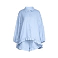 thumbnail image 6 of Purcolt Women 2 Piece Matching Set Dressy Casual Stripes Collared Long Sleeve Button Down Shirts Wide Leg Shorts Loose Fit Work Office Outfits with Ruffled Trim, 6 of 8
