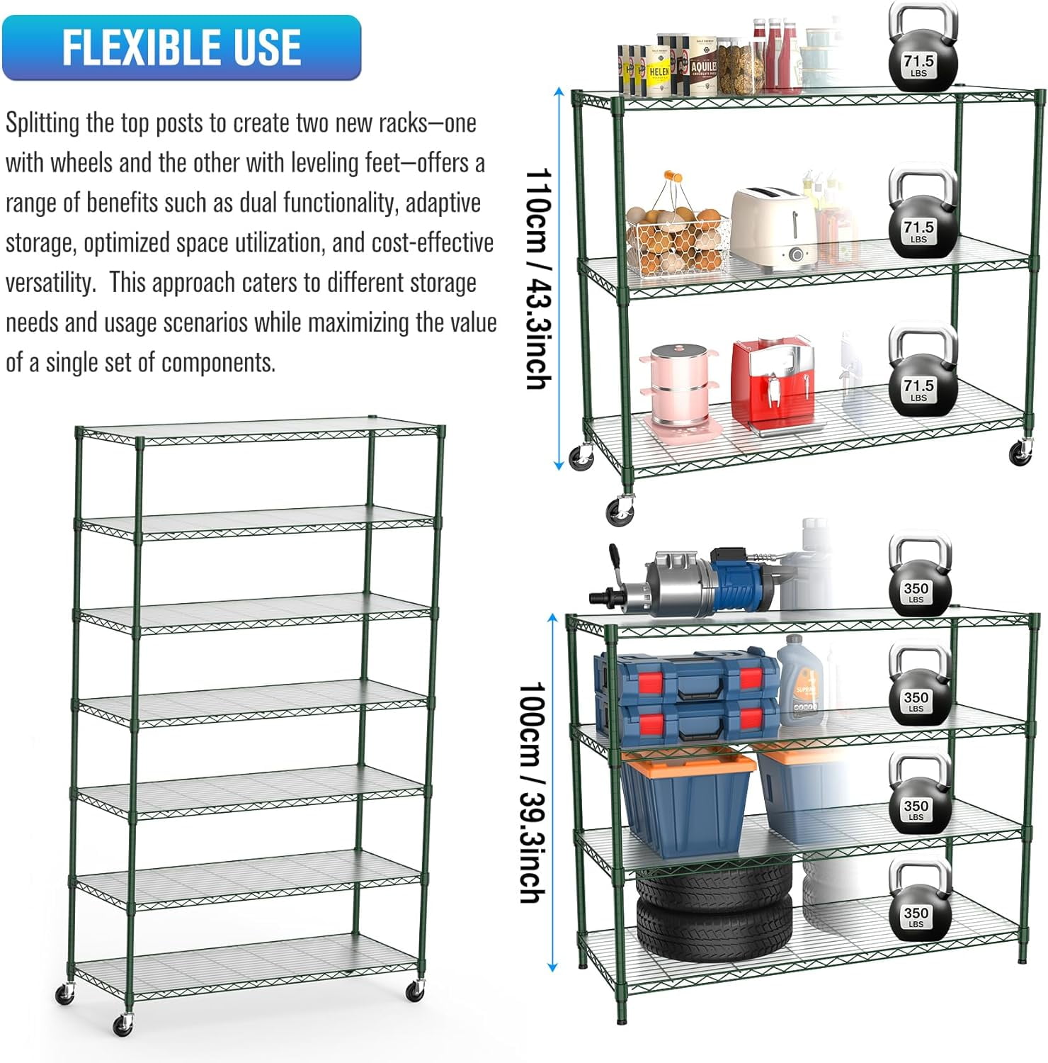 Miniyam NSF 7 Tier Wire Shelving Unit, 2450lbs Heavy Duty Storage