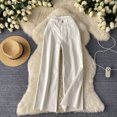 thumbnail image 2 of Pantalones vaqueros de cintura alta para mujer, pantalón sencillo e informal, ajustado, pierna ancha, pierna recta, con volantes, novedad de otoño, 2 of 5