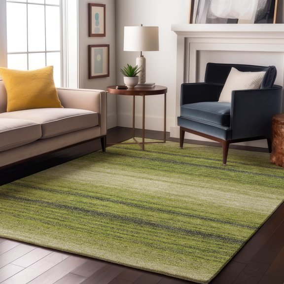 Addison Rugs Mayfield Premium Machine Washable Transitional Stripes Lime Rectangle Rug, 8' x 10'