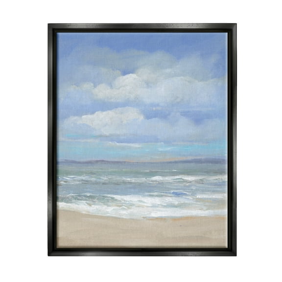 Stupell Cloudy Ocean Bay Shoreline Landscape Painting Black Floater Framed Art Print Wall Art
