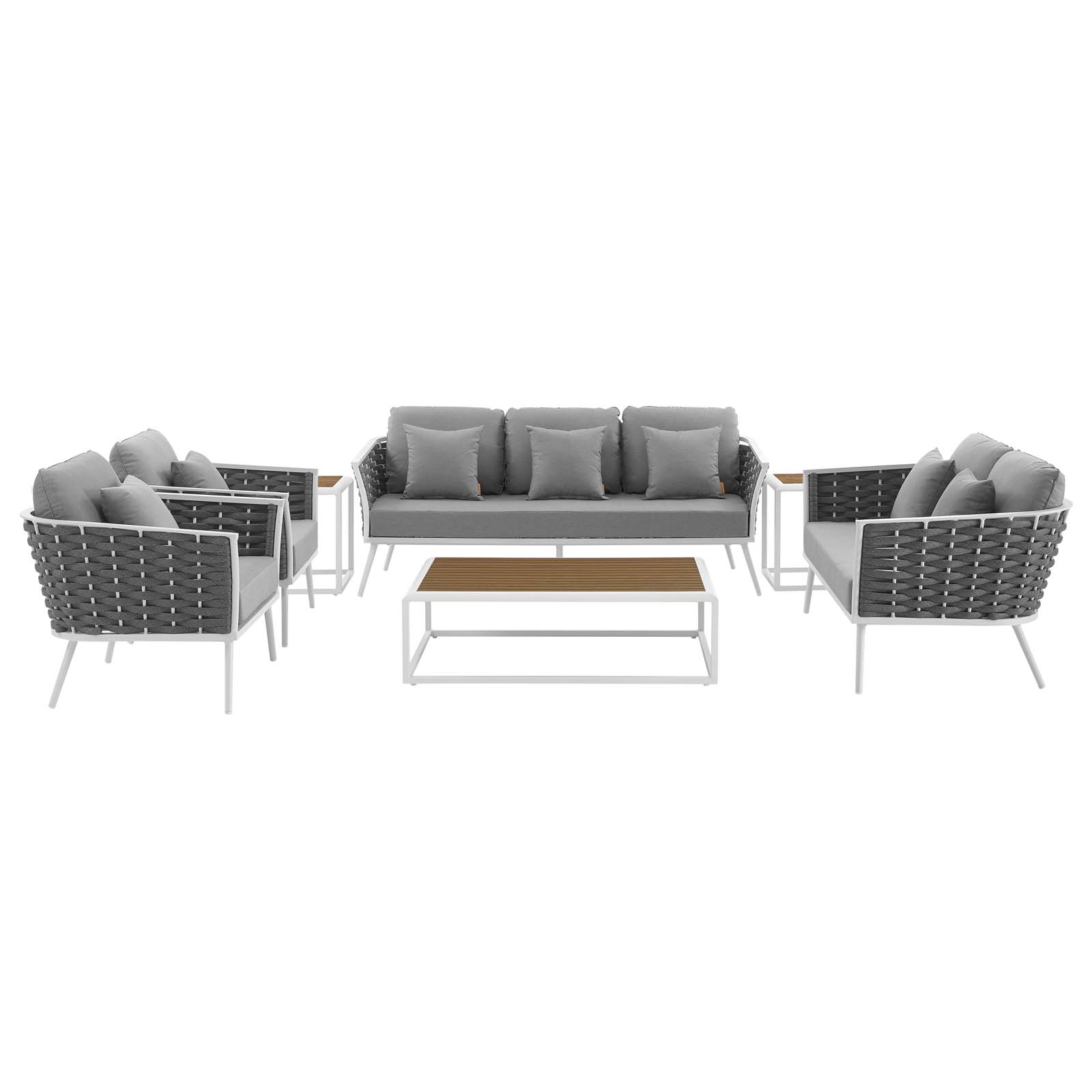 Modern Contemporary Urban Outdoor Patio Balcony Garden Furniture Lounge Chair, Sofa and Table Set, Fabric Aluminium, White Grey Gray - image 4 of 8