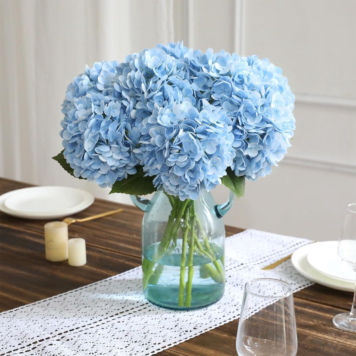 Orange Hydrangea Artificial Flowers Silk Flowers Fake Hydrangeas Real Touch Hydrangea Flowers for Wedding Party Office Home Decor (Orange)