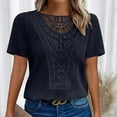 thumbnail image 4 of Patlollav Women Tees Under $10,Short Sleeve T-Shirt for Womens Casual Solid Round Neck Lace Patchwork Tops, 4 of 6