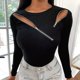 thumbnail image 2 of Moda mujer color sólido manga larga sexy cremallera diseño casual halter top Fridja ghj987+3821, 2 of 8