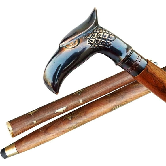 Brass Walking Stick Antique Eagle Head Wooden Walking Canes Gift For Men/Women