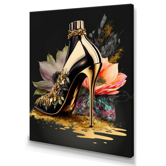 Designart Black And Gold High Heel Shoe I Canvas Wall Art