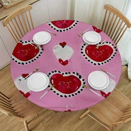 

BCIIG Hearts Pink Wall Red Heart Round Table Cover Stain Resistant Washable Indoor Outdoor Tablecloth Kitchen Dining Wedding Parties Outdoor Fitted 100% Polyester Fiber 42-46