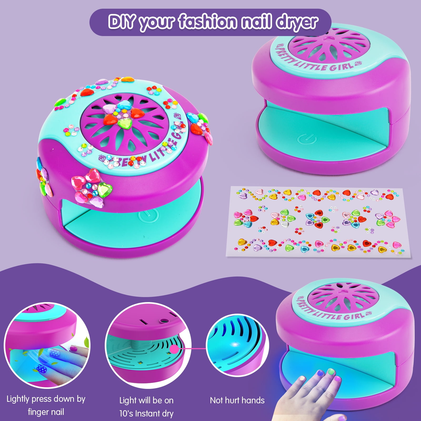 BATTOP DIY Nail Kit Toys, Kids Nail Polish Set for Girls - Nail Art Kit for Girls Ages 7-12 with Nail Dryer & Fake Nail & Nail Sticker & Water Based Nail Polish,Nail Art Pen - Gifts for Girls