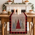 thumbnail image 2 of Christmas Tree Table Runner 72 Inches, Xmas Buffalo Plaid Leopard Print Brown Wooden Bed Runner Dresser Scarves Tabletop for Indoor Outdoor Parties/Ceremony/Banquet, 16" x 72", 2 of 8