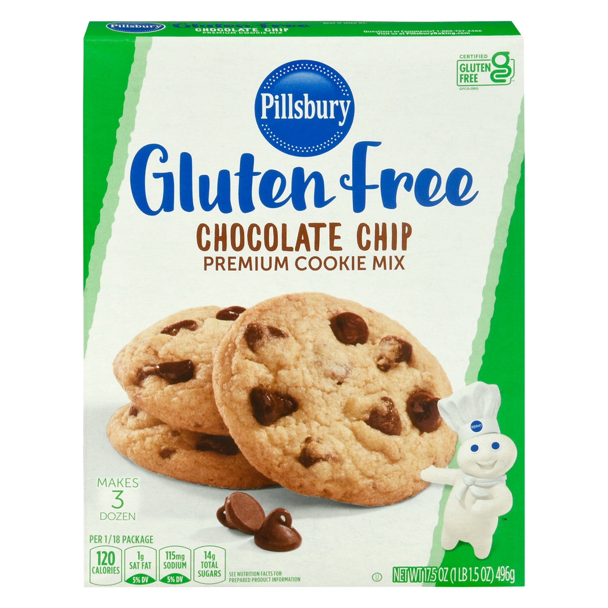 (3 pack) Pillsbury Gluten Free Chocolate Chip Premium Cookie Mix, 17.5 oz Box