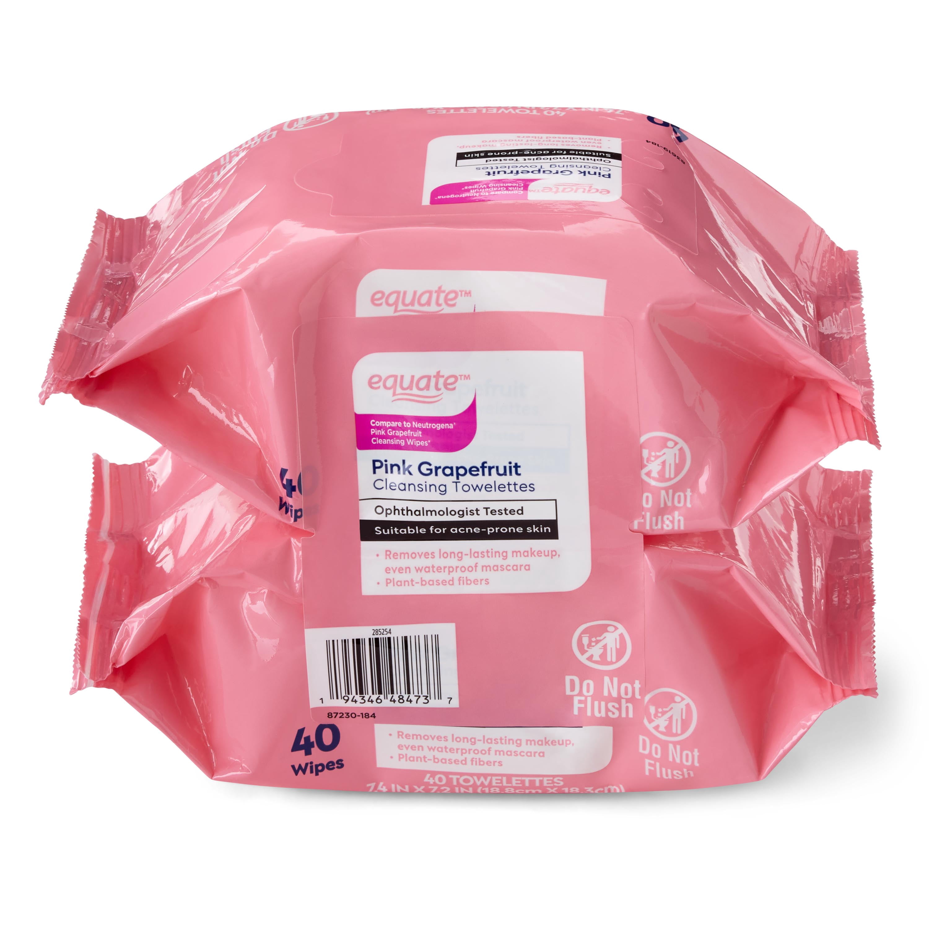 Equate Pink Grapefruit Cleansing Towelettes, 80 Count