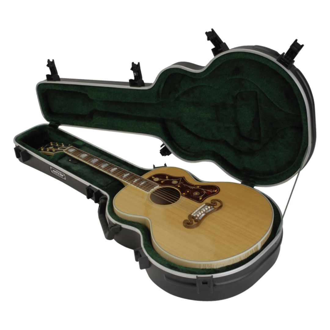 SKB Cases Universal Jumbo Acoustic Deluxe Guitar Hardshell Case with Full-Length Neck Support, TSA Latch, Over-Molded Handle, and Accessories Compartment