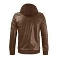 thumbnail image 4 of Men Brown Leather Motorcycle Jacket Classic Retro PU Faux Leather Hooded Bomber Jacket Zip Up Winter Thick Rider Coat, 4 of 5
