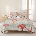 thumbnail image 3 of Twin Quilt Set 68''x86'', Red Orange Coastal Lightweight Bedspread Coverlet Set with 2 Pillow Shams, Summer Beach Starfish Coral Nautical Rustic Breathable All Season Quilt Bedding for Dorm/Bedroom, 3 of 9