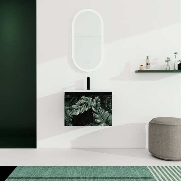 24'' Bathroom Vanity, Wall Mounted. Black Plywood Cabinet With Conveniently Performing Soft-close Door. Ceramics Sink Modern Vanity. Plywood. Door And For A Graceful Bath