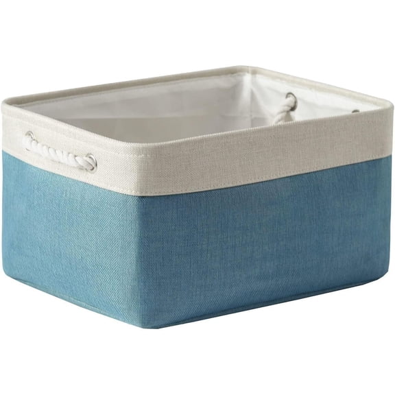 Tegance Extra Large Storage Baskets for Shelves, Trunk Organizer, Clothes Toys Bin, 16 x 12 x 8 Inches, Rectangular Canvas Fabric Collapsible Shelf Box with Handles, White & Green