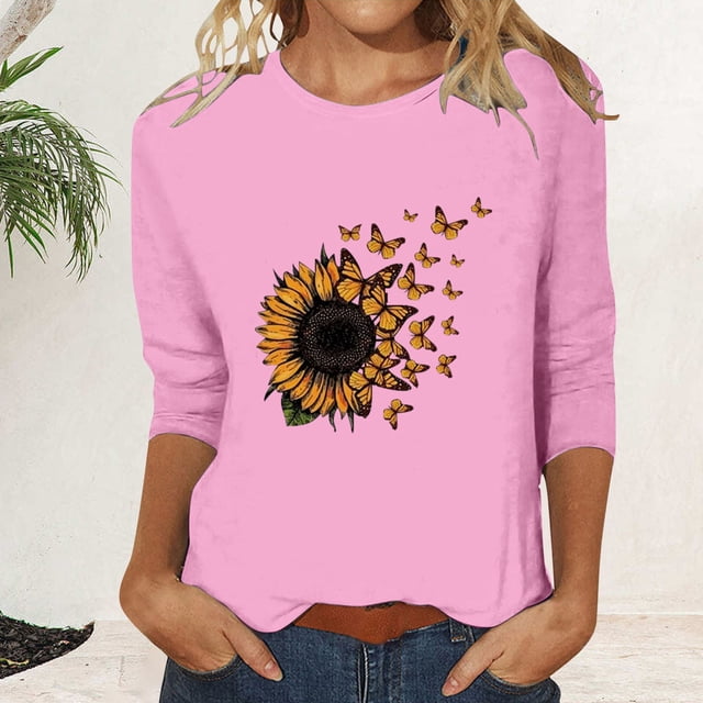 T-Shirt à Manches Courtes pour Femmes Seductiva Soldes de Liquidation T-Shirt à Col Rond pour Femmes Imprimé à Manches Sept Quarts T-Shirt Décontracté Haut