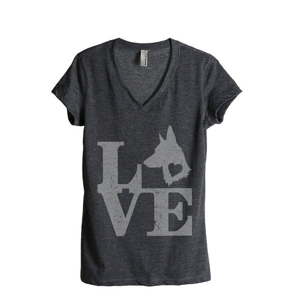 LOVE German Shepherd Dog Women's Fashion Relaxed V-Neck T-Shirt Tee Charcoal Grey 2X-Large
