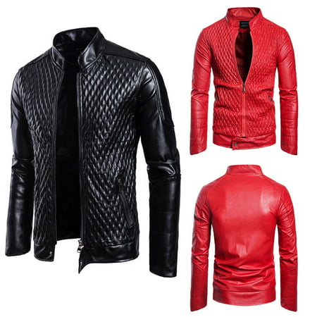 Men's Autumn Leather Jacket Slim Fit Motorcycle Jacket Zipper Casual Coat