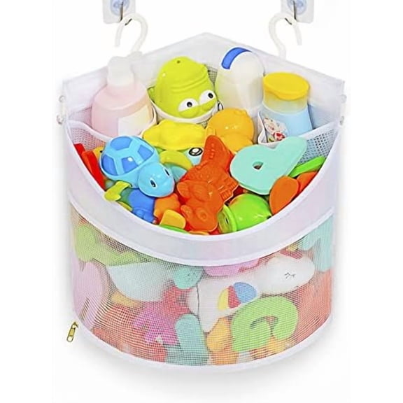 Baby Bath Toy Organizer, Quick Drying and Mould Proof, Corner Hang-Suspension Holder, Large Capacity Multi Use Shower Caddy (White)
