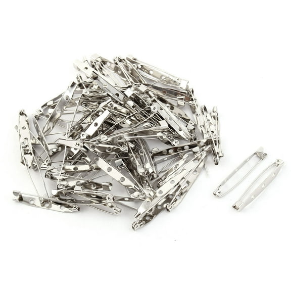 Metal  Pin Back Brooch Finding DIY Base Silver Tone 4cm Length 80pcs