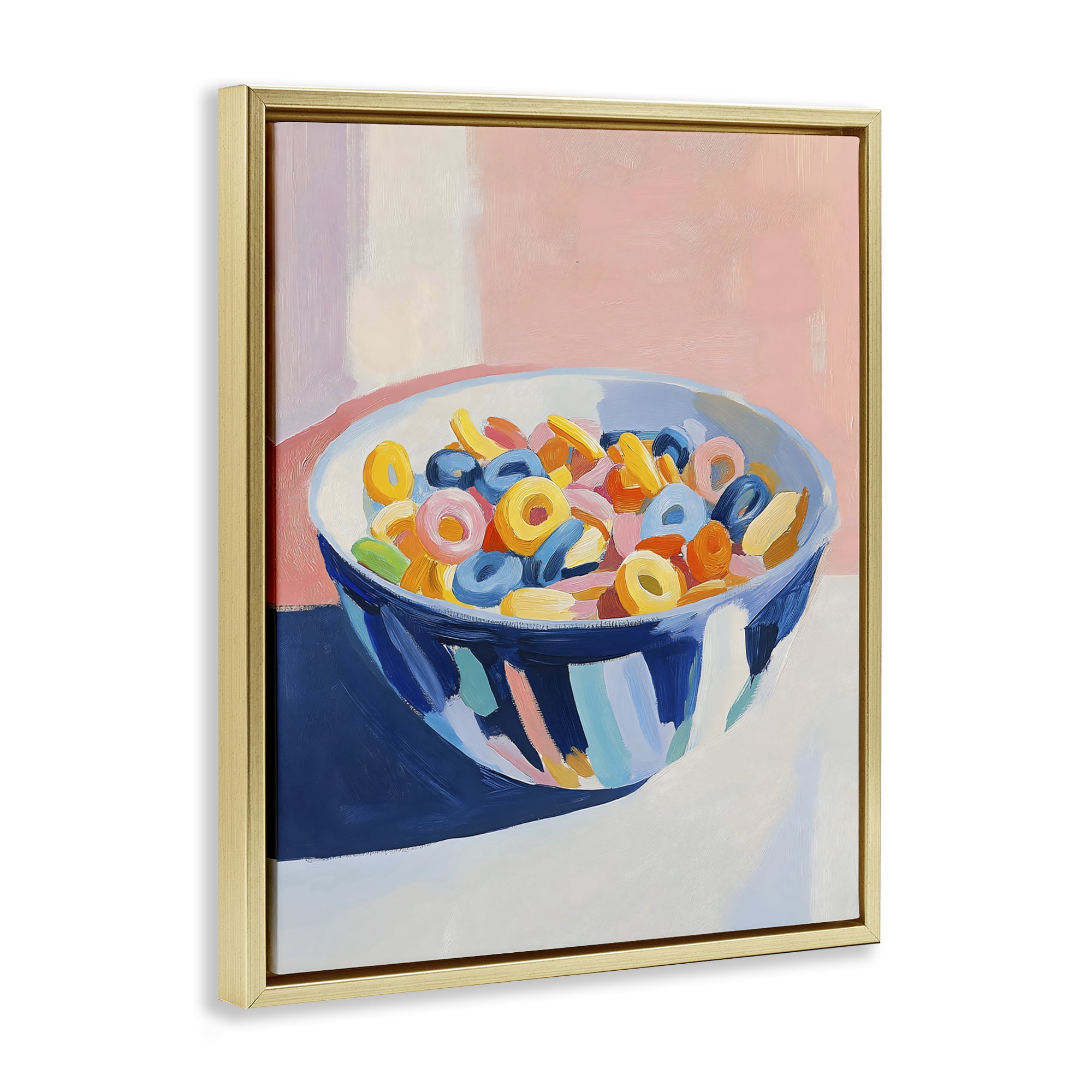 Stupell Industries Colorful Cereal Bowl Gold Framed Floater Canvas Wall Art, design by The Prints Vibe