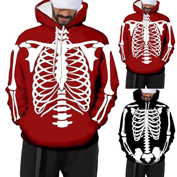 XINPING Men Skeleton Hoodie Sweatshirt Scary Movie Sweatshirt 3D Digital Print Cos Pullover Streetwear Gifts Unisex for Men Women