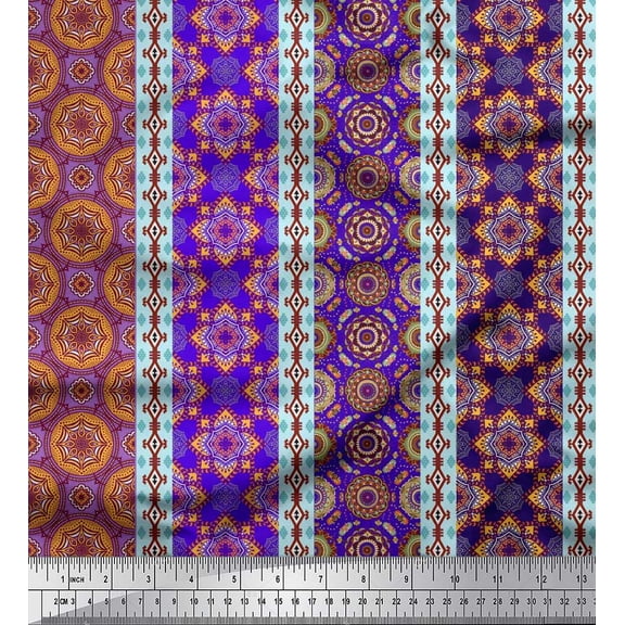 Soimoi Cotton Duck Fabric Stripe,Ikat & Mandala Kaleidoscope Fabric Prints By Yard 42 Inch Wide