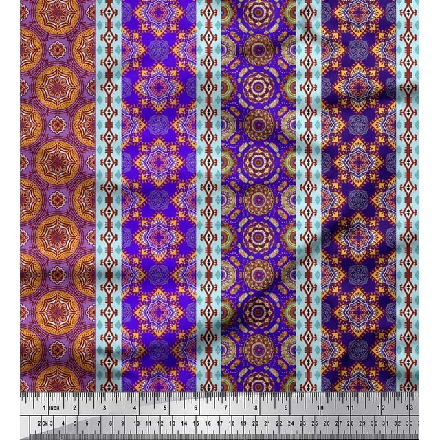 Soimoi Poly Georgette Fabric Stripe,Ikat & Mandala Kaleidoscope Printed Craft Fabric by the Yard 52 Inch Wide
