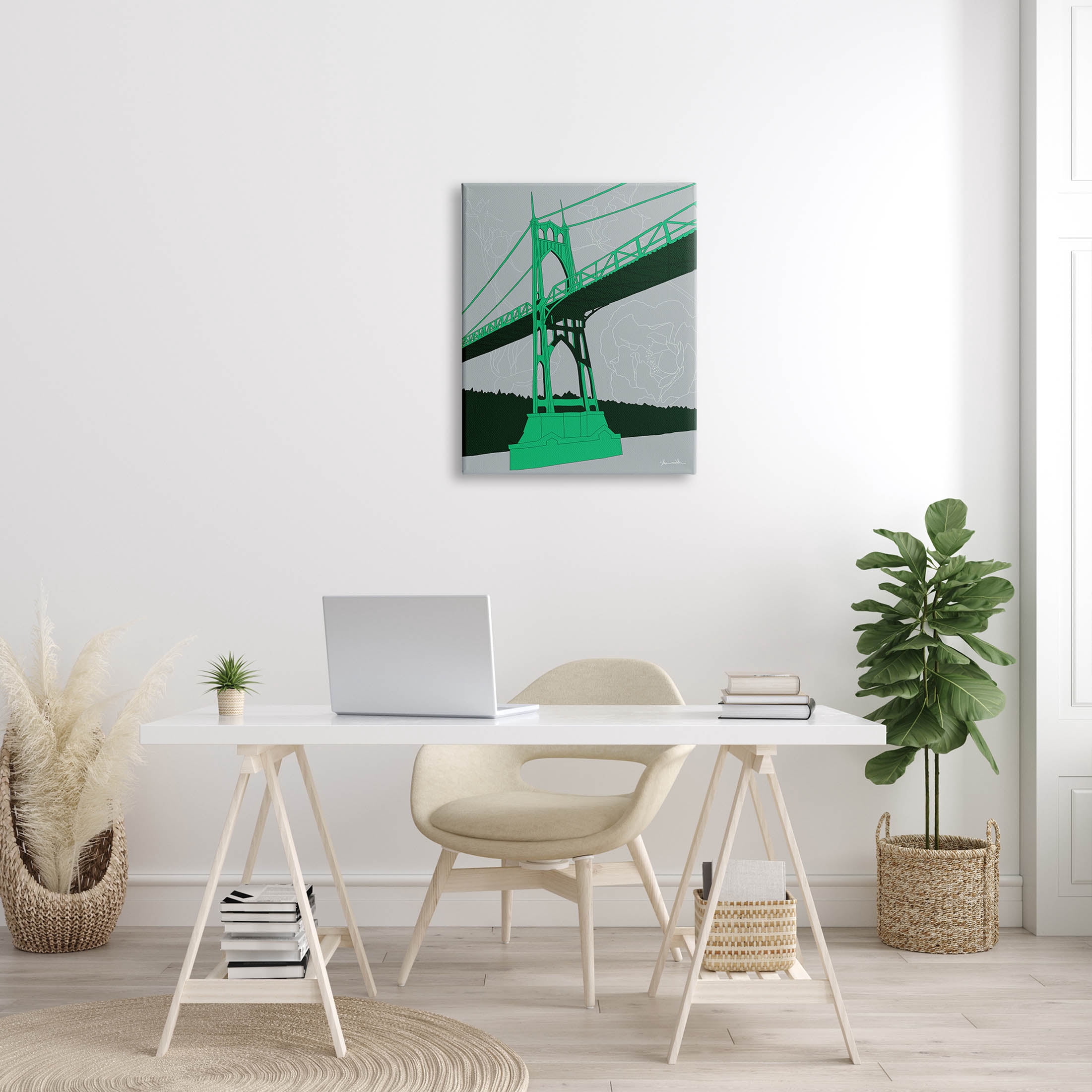 Stupell Industries Modern Floral Bridge Architecture Graphic Art Gallery Wrapped Canvas Print Wall Art, Design by Shane Donahue