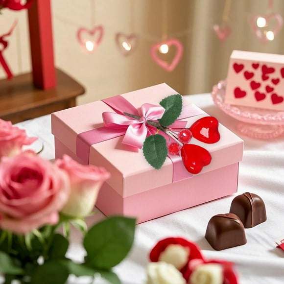 Decoraciones de cajas de regalo en forma de corazón artificial | Arreglos florales para San Valentín | Flores de terciopelo de seda | Plástico multicolor | 2 Pack | 4,1 pulgadas de alto | Decoración