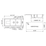 ALFI brand AB4620DI-T Titanium 46 Double Bowl Granite Composite Kitchen Sink with Drainboard