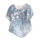 thumbnail image 1 of Mujer Botones O-cuello Manga corta Estampado floral Botones Algodón Lino Vintage Top Pompotops hkajfhjk464264, 1 of 4