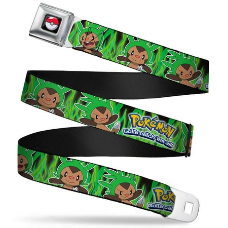Poke Ball Full Color Black Pokemon Chespin Poses Grass Black Greens Webbing Seatbelt Belt (Best Grass Pokemon Black)
