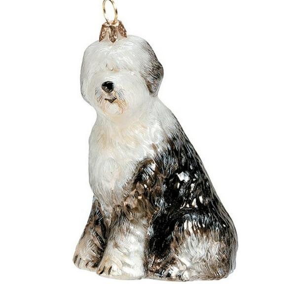 Old English Sheepdog Polish Blown Glass Christmas Ornament