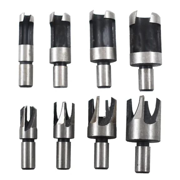 8X Carbon Steel Wood Plug Hole Cutter Dowel Maker Cutting Shank Drill Bit Set