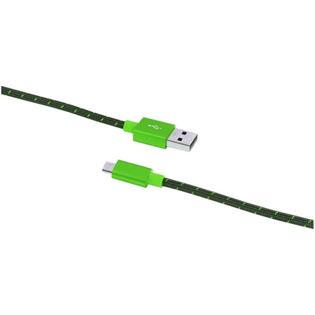 Blackweb 10' Sync & Charge Cable with Braided Micro USB Connector, Green