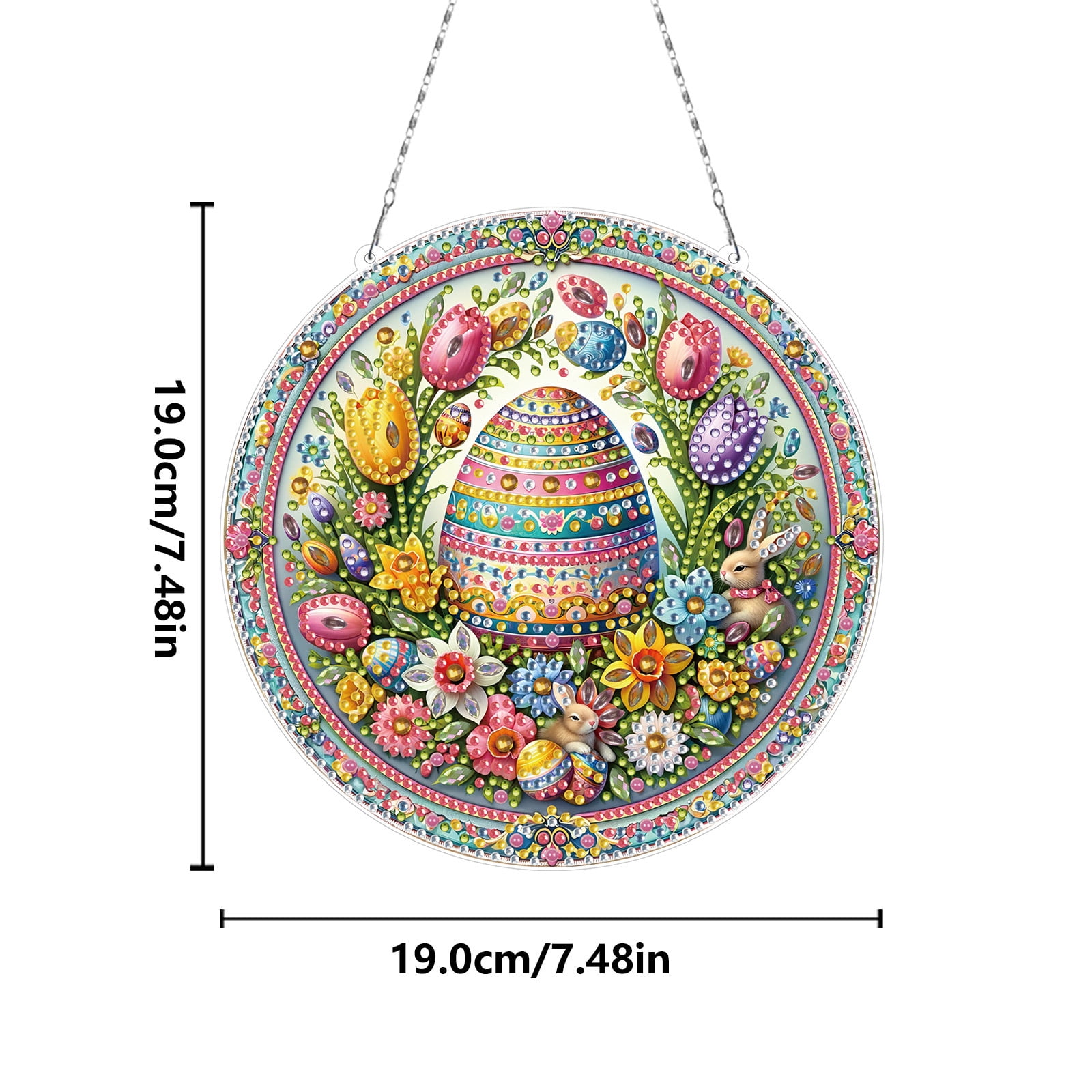 FLOPESN Circular Traditional-Style DIY Diamond Art Painting Pendant Easter Creative Design PET Material Home Decor Pendant