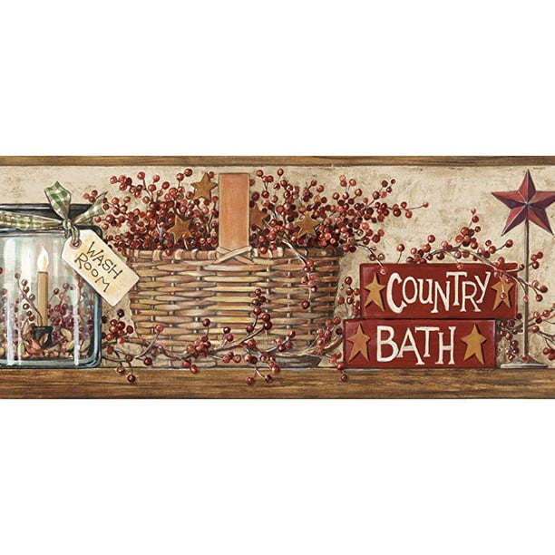 877245 Country Bath With Outhouses, Bathtub Wallpaper Border