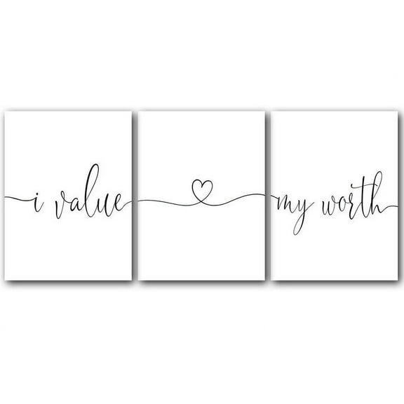 I Value My Worth, Minimalist Quote Home Wall Art Decor, 18 x 24 Inches Set of 3 Poster Print