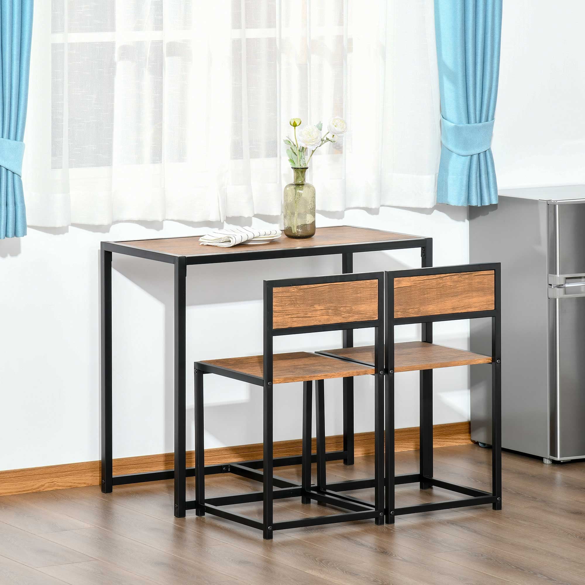 HOMCOM 70.9" Industrial Dining Table For 8 - Rustic Brown Rectangular Kitchen Table With Steel Legs